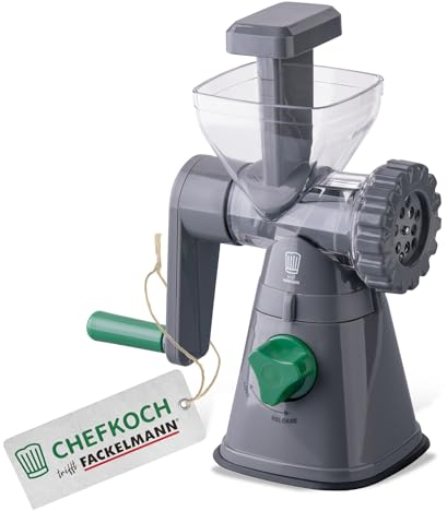 FACKELMANN Chefkoch Fleischwolf mit Gebäckvorsatz – Drehwolf für Fleisch oder als Gebäckpresse zum Backen – 2 Lochscheiben (feines & grobes Hack) & 6 Formen für Spritzgebäck