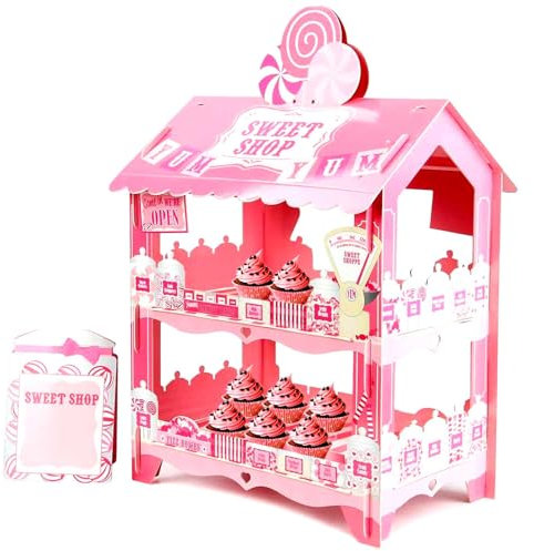Tradineur - Soporte para pasteles, tartas - 3 niveles - Diseño de tienda de dulces - Soporte para decoración de fiestas de boda, té, entre otras. - 35 x 30 x 9,5 cm