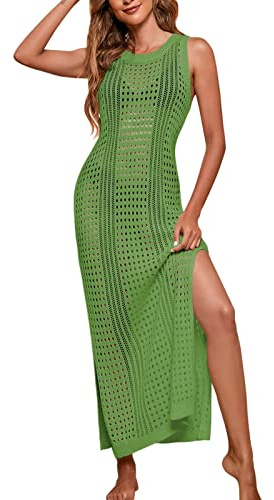 Robe de plage avec trous en maille, robe maxi pour femme, robe crochet pour la plage, poncho d'été, robe d'été, robe de plage, transparente, poncho crochet, tunique de, Vert menthe, Medium