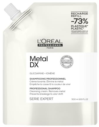 L'Oréal Professionnel Haarshampoo für alle Haartypen, beugt Haarbruch & Farbveränderungen vor, mehr Glanz, Serie Expert, Metal DX Shampoo zum Nachfüllen, Refill, 500ml