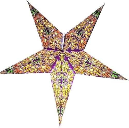 YEPSIO Paper Lantern Lampshade Paper Star Light Shades Large 60cm Star Hanging Decorations for Christmas Wedding Home Decoration Birthday Party (Purple, Yellow, Green Multi)