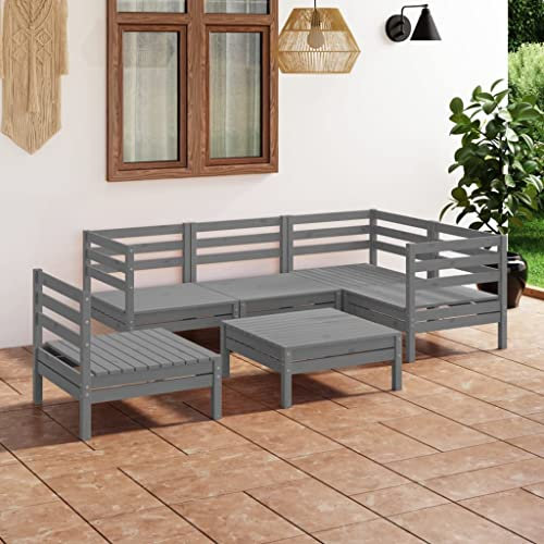 KATERYY 6-TLG. Garten-Lounge-Set Massivholz Kiefer Grau,Gartenmöbelset aus Holz LoungeSet für Entspannung und Gemütlichkeit im Freien
