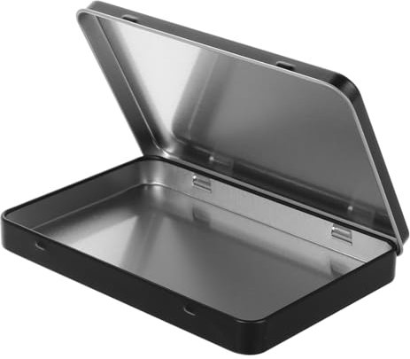 Mini Metal Tin Box Black Rectangular Hinged Lid Storage