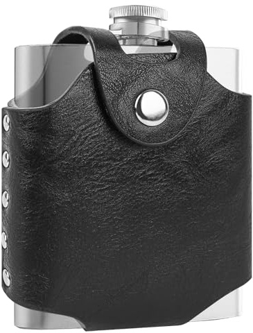 Linkidea Leder-Flachmann Etui, leicht und tragbar mit Gürtel-Tasche, kompatibel mit 6 oz Flachmann, Reisezubehör für Herren (Schwarz/nur Etui)