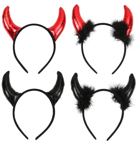 Meleager Cerchietto Halloween, Cerchietto con Corna da Diavolo, Nero + Rosso, Accessori per Donna Uomo per Halloween, Carnevale