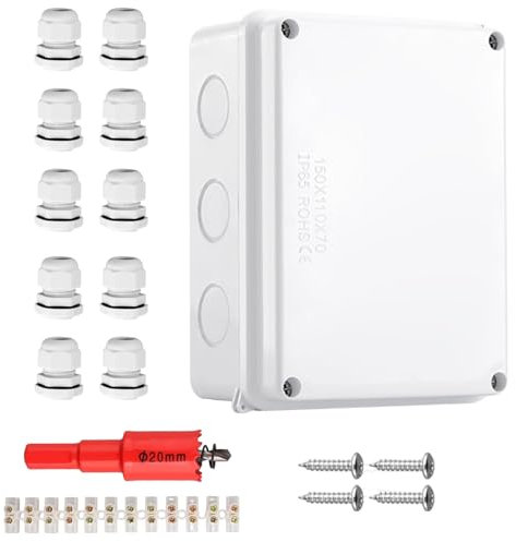 Ksvaye Scatola Derivazione Esterna, IP65 Scatola Stagna Elettrica da Esterno Cassetta Derivazione Esterna con Morsettiere e Sega a Tazza M24 per Scatola di Giunzione Elettrica(150x110x70mm)