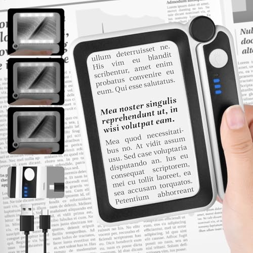 Vicloon Lupe mit Licht, Handleselupe zum Einklappen mit 10 LED Lichter und 3 Dimmmodi, 4X Leselupe für Senioren und Sehbehinderte, Vergrößerungsglas für Lesen, Inspektion, Handwerk, Uhrmacher