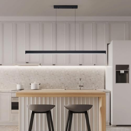 Mikeru 150cm Linear Pendant Light, Kitchen Island Lighting 10% to 100% Dimmable Hanging Adjustable Lamp with Remote Control (Without Batteries) 3000k/4500k/6000k for Dining Room, Home Decor