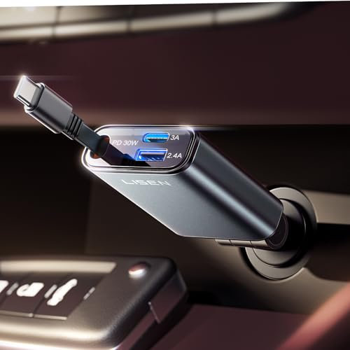 LISEN Car Charger USB C Fast Charge, [Single-Port] Retractable Car Charger USB C for Car Accessories for Women Men Phone Type C Charging for iPhone 17 Pro Max 16 15 Samsung S26 S25, MacBook Neo