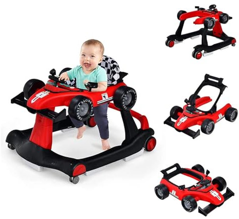 FANTASK Lauflernhilfe, Lauflernwagen klappbar mit einstellbarer Höhe & Geschwindigkeit, Baby Walker Autoförmig