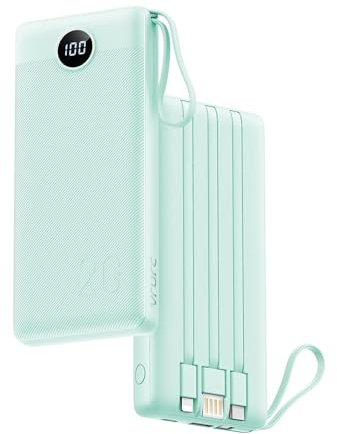 VRURC Power Bank, Powerbank 20000mAh mit 4 Kabel, 22.5W Schnellladen | Tragbares Ladegerät mit LED-Display, Externer Handyakku USB C Fast Charging, Kompatibel mit iPhone Huawei Samsung Smartphones