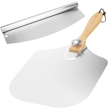 PINGEUI 12 Inch Pizza Peel, Aluminum Pizza Paddle with Foldable Wood Handle and Pizza Cutter, Oven Accessories for Baking Handmade Pizzas