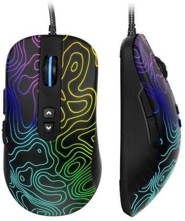 Womier Wired Gaming Mouse, 12800 DPI RGB Computer Mouse Topographic with 7 Programmable Buttons & 7 Backlit Modes, Software Supports DIY Black Gamer Mouse for Laptop PC Mac Windows (G706)