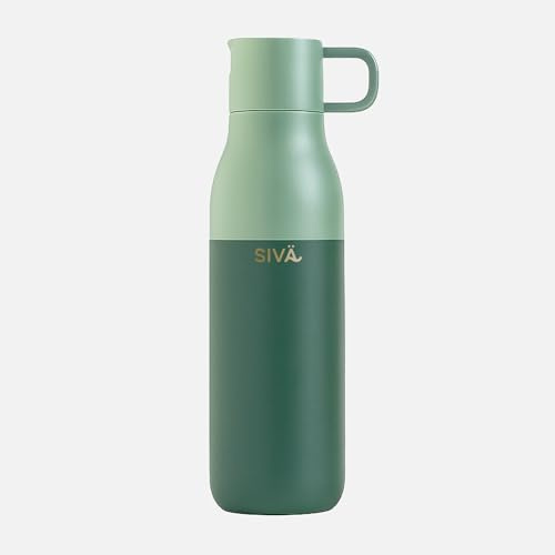 SIVA - Gourde Isotherme et Étanche | Gourde Inox Durable avec Filtre Naturel au Charbon | Bouteille Thermique | 740ml | 12h froid & 8h chaud | Vert