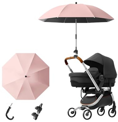 Sombrilla Carro Bebe Universal,Sombrilla Ajustable Para Cochecitos,Parasol Carro Bebe Resistente a Los Rayos UV,Protección Solar,Útil Tanto en Días Soleados Como Lluviosos (Rosa)