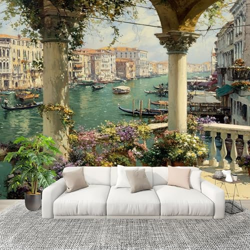 Dormitorio Papel Pintado Venecia En Acuarela Pared Panorámico 400x280 cm Pintura de Arte Fotomurales No Tejido, Póster Gigante de Pared Personalizado 3D Para Salón Fotomurales