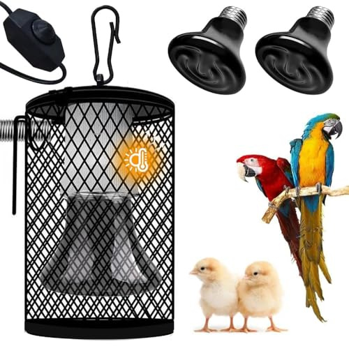 Frogetu Lampe Chauffante pour Reptiles, avec Cage et 50W E27 Ampoule Chauffante, Mpoule Chauffante poussin Pince rotative à 360°, Lampe Chauffante Animaux pour tortue, serpent, lézard,caméléon