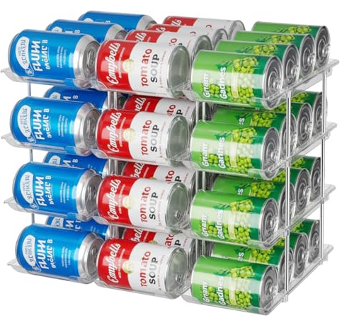 Littlecatch Can Storage Organiser, Adjustable Canned Goods Organisers for Pantry, Soup Can Organizer Holds Up to 36 Cans Food Dispenser Holder for Fridge,Kitchen Cabinet (4 Tier)