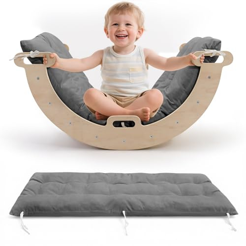 Lischwert Cojín infantil de 113 × 41 cm, suave acolchado de algodón PP, doble cara y lavable a máquina, manta para gatear, alfombrilla de juego, cojín de arco de escalada y cojín de asiento (gris)