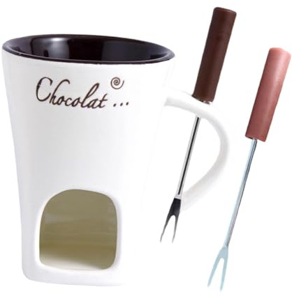 KESOTO Tazza per Fonduta Di Cioccolato Da 130 Ml Con 2 Forchetta, Set Fonduta Al Formaggio, Tazza Sciogli Cioccolato per Burro, Tapas, Caramelle, Burro O Tapas, Bianco