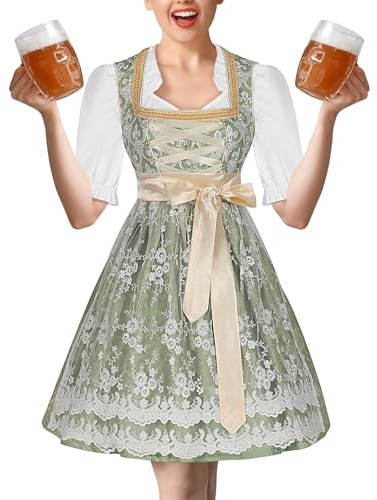 rollspel för kvinnor, MIDI traditionell storlek, bayersk dirndl, spetsdräkt, halloween, oktoberfest, kostym, autentisk bayersk flicka för teatercosplay-fest