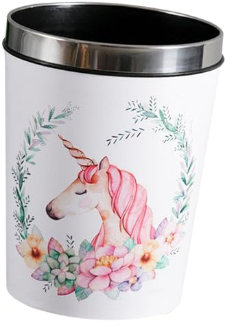Gadpiparty Poubelle Licorne avec Anneau Pression Corbeille Ronde pour Bureau Cuisine et Chambre Gestion Pratique des Déchets pour Maison et Dortoir