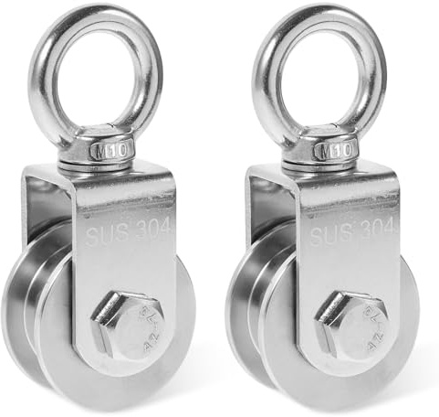 Umlenkrolle mit 2 Kugellager,CEIEVER Umlenkrolle Stahlseil 2 Stück 48mm U-Typ Riemenscheibe Flaschenzug Tragkraft 800kg Seilrolle Fitness Edelstahl für 6-18mm Seile Stahlseil