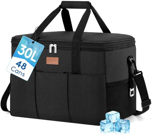 Lifewit Kylväska 30 l, kylning termoisolerad bärbar vikbar vattentät, stor picknickväska för shopping, kontor, camping, utomhus resor, mattransport, familjegrillning, svart