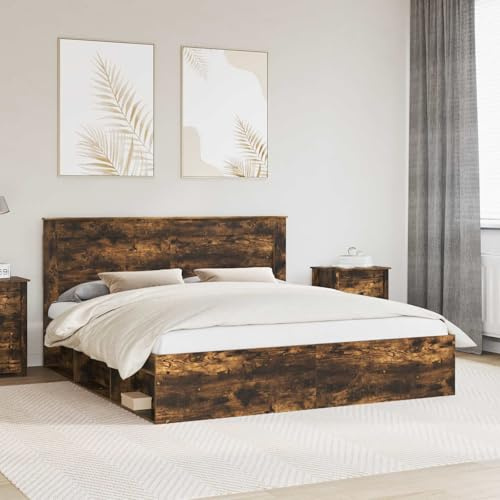 Owoxanthellate Bettrahmen 180x200 Super King, Geräucherte Eiche, Massiv-Kiefer-Lattenrost, Modern, Robust