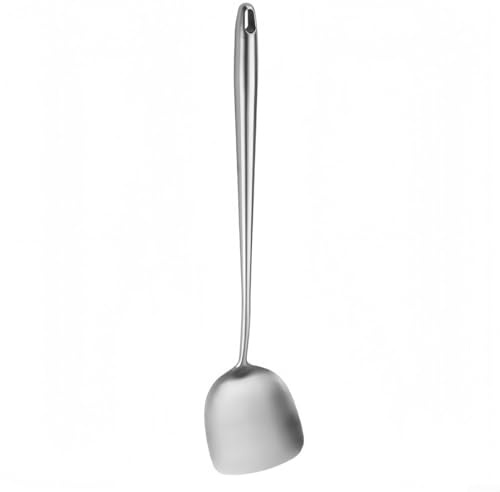 Espátula ranurada de acero inoxidable para cocina con mango largo, diseño ergonómico, apto para lavavajillas, utensilio de cocina de 43 cm (espátula de wok)