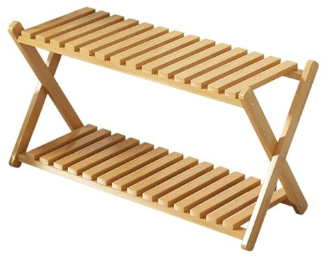 Supporto per piante in legno da esterno - Scaffale a 2 piani | Vaso per fiori per patio giardino balcone | Area d'ingresso Soggiorno Serra Portafiori Scaffale in legno massello Natura