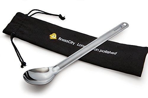 Cucchiaio in Titanio Più Lungo dal Manico Più Lungo con Ciotola Più Grande Levigata, Cucchiaio di Lunghezza 245mm Forte Ultraleggero,Titanio Spoon in per Casa/Viaggio in Custodia in Panno Impermeabile
