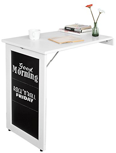 SoBuy Table Murale Rabattable avec Tableau Mémo, pliée 8 cm, 50×75×76cm | Table à Manger Pliable, charge 30 kg, repas & travail, entretien facile, MDF, pour cuisine & bureau & petits espaces, FWT20-W