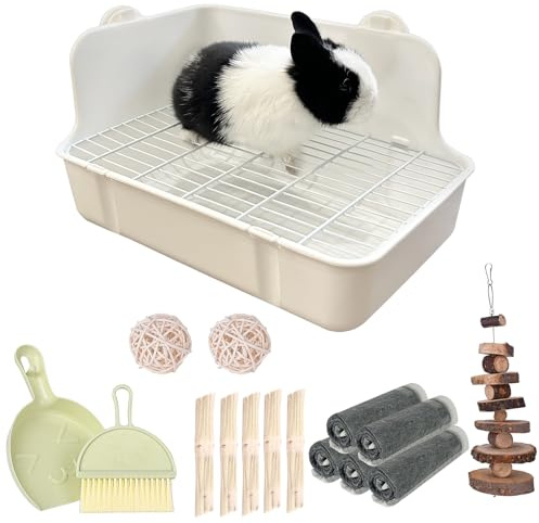RUBYHOME Rabbit Litter Box Bunny Litter Box Guinea Pig Potty Trainer Corner Bedding Pet Potty Pan for Rabbit Guinea Pig Ferret Small Animal Cage Accessories
