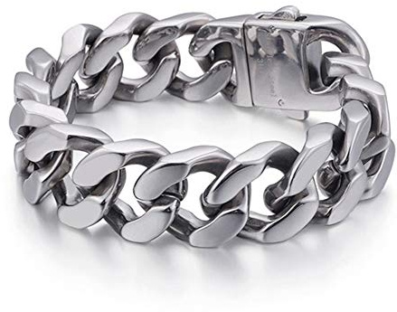 Qiaonitu Pulsera cubana punk para hombre, de acero inoxidable, estilo hiphop Dubai, oro grueso, cadena de eslabones y brazaletes (plata, 20.5), 20, metal