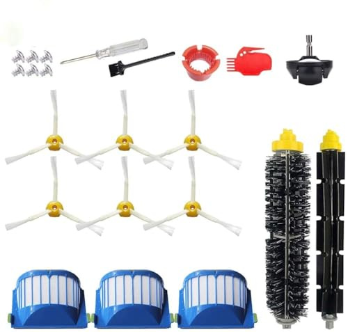 Piezas de Repuesto para iRobot Roomba Serie 600 610 620 650 675 677 692 671, Kit de Accesorios para Aspiradoras-Incluye 6 Cepillos Laterales, 3 Filtros, 1 Rueda Giratoria Delantera, Cepillo de Cerdas