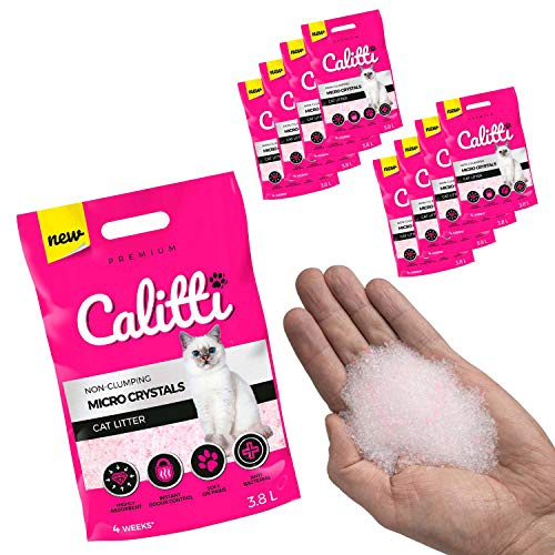 Calitti - Micro Silikat Katzenstreu | Premium Crystals Silikatstreu | Antibakteriell Katzensand | 8-er Set 8 x 3,8 L = 30 L