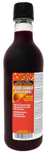 Zero Sugar Blood Orange Soda Syrup Concentrate 500 ml - Make 12.5 Litres of Sugar-Free Soft Drink by Adding Flavouring to Carbonated Sparkling Fizzy Water