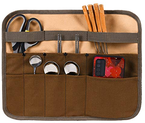 HERCHR Knife Roll Bag 10 Slots Waxed Canvas Chef Bag Knife Storage Rollbag Case Storage Portable Multifunction Tool Rollbag for Men Pro Chef
