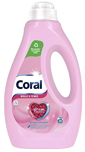 Coral Feinwaschmittel Wolle & Feines Flüssigwaschmittel mit Soft Care Formel 20 WL (1 x 1L)