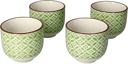 Ritzenhoff & Breker Lime Sao 4er Set Teebecher Porzellan I kleine Tassen ohne Henkel weiß mit grünem Muster I Geschenkidee Retro Kaffee Becher I stapelbare Teetassen Landhausstil I Trinkbecher 100ml