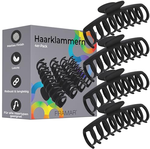 FRAMAR Schwarz Haarklammern Groß - Haarklammer Groß Dickes Haar xxl, Haarspangen Damen Dünnes Haar, Haarspangen Für Damen, Hair Clips For Women, Haarclips Damen, Hairclip, Haarklammer Schwarz – 4