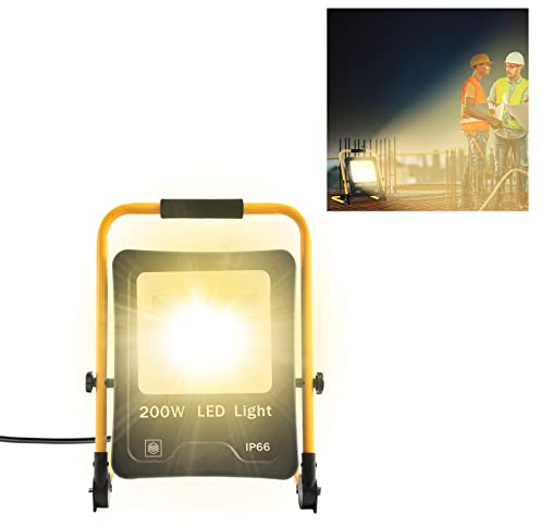 YARDIN LED Baustrahler Baulampe Flutlicht Arbeitsleuchte Fluter Floodlight inkl. Standgestell und Netzkabel für Innen-und Außenbereich, Werkstatt,Garten, Baustelle (200W Warmweiß)