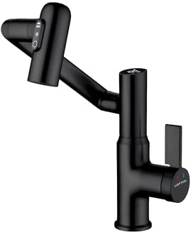 Lefton Rotatable Bathroom Faucet with Temperature Display in Fahrenheit (Batteries-Free), 3 Water Outlet Modes, Matte Black, BF2204-3