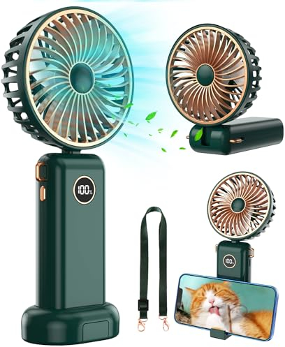 BSRANE Handventilator, Tragbarer 4 IN 1 Mini Aufladbarer USB Ventilator mit Telefonhalterung, Starke 3 Geschwindigkeiten,Ultraleise Faltbarer Hand Ventilator für Reisen Büro Zuhause Draußen Innen