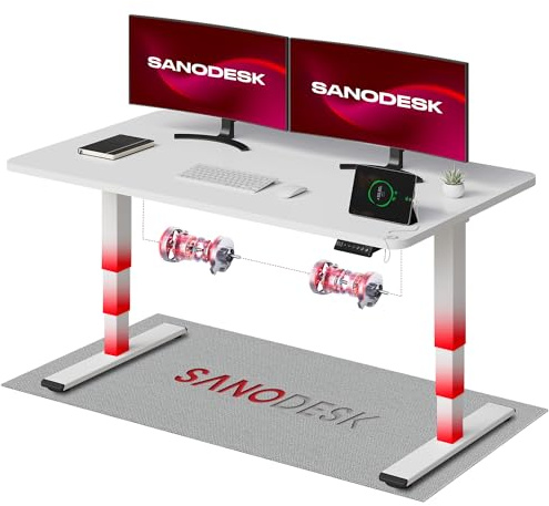 SANODESK Höhenverstellbarer Schreibtisch komplette Tischplatte Schreibtisch Höhenverstellbar Elektrisch Ergonomischer mit Flüsterleisem Dual-Motor 140x80cm