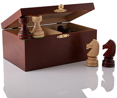 Master of Chess Schackpjäser i Trä för Turnering - Handgjorda Staunton NO.7 Schackpjäser i Mahognylåda - 100 mm Kung Höjd