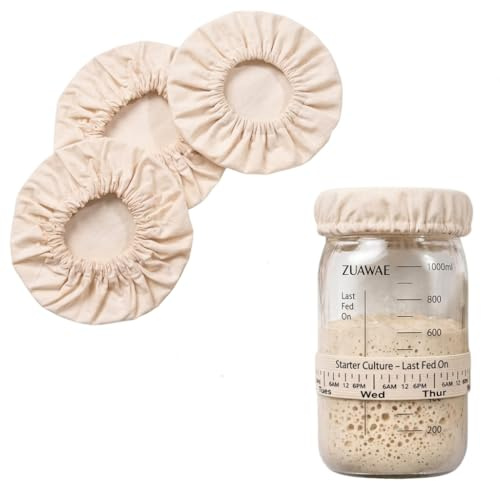 3- Pack Organic Jar Covers Unbleached Reusable 100% Cotton Stretchy Cloth Bowl Jar Lids ~ Small (Fits Jar mouth ranging 2.5- 4.5 inches) (3) | Durable Elastic Fermentation Cover Wide and Normal Mouth Mason jars