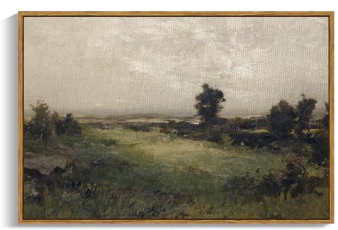 InSimSea Framed Canvas Wall Art Vintage Decor, Framed Vintage Landscape Canvas Wall Art, Wild Field Oil Painting Prints, Cottagecore Bedroom Bathroom Office Decor, 24x36