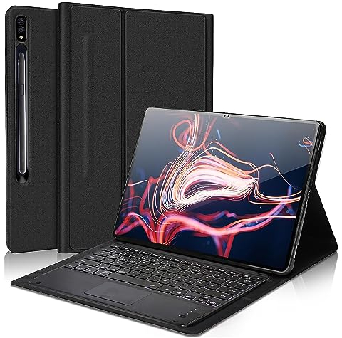Bueuwe Tastatur Hülle mit Touchpad für Samsung Galaxy Tab S9 Ultra 14.6 Zoll 2023 (SM-X910B/SM-X916B), Hintergrundbeleuchtete Magnetisch Abnehmbare Kabellose QWERTZ Tastatur Und PU Leder Schützhülle